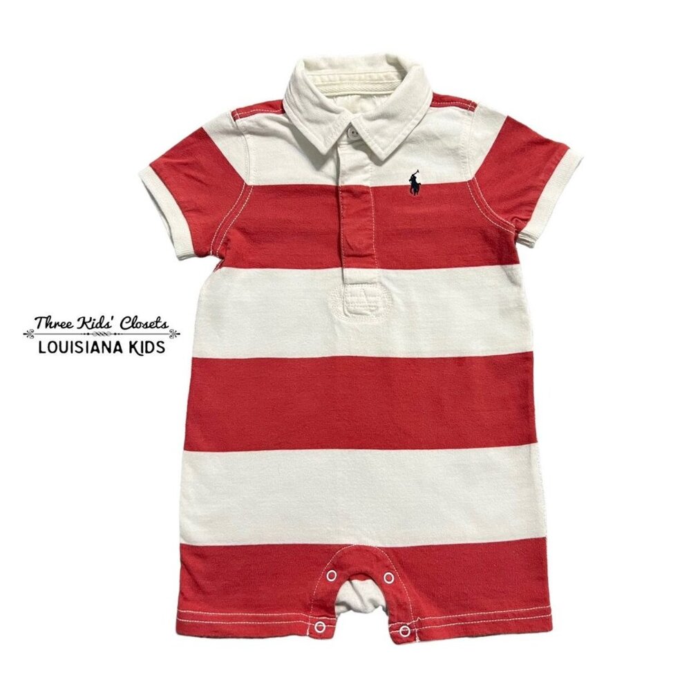 Ralph Lauren 9m Red Striped Polo Romper